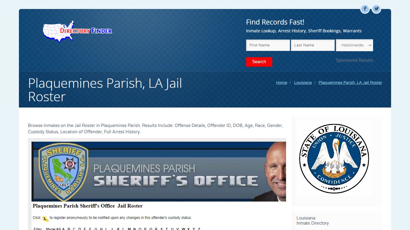 Plaquemines Parish, LA Jail Roster | People Lookup