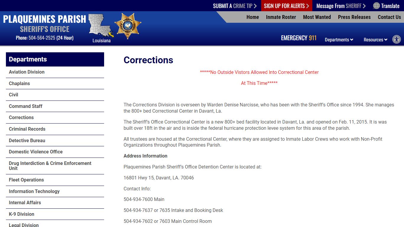 Corrections | Plaquemines Parish LA Sheriff
